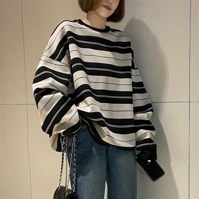 KEYBOARD宽松韩版条纹女装卫衣