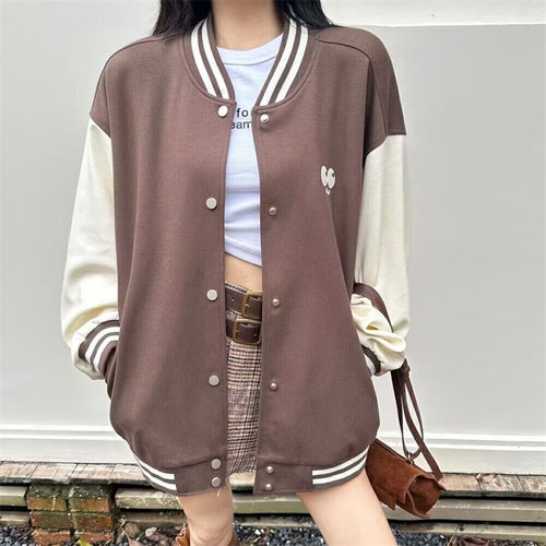学院风刺绣图案女装棒球服外套