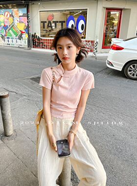 十三行高货女装DIGM夏新款2024新中式国风盘扣设计显瘦短袖小衫潮