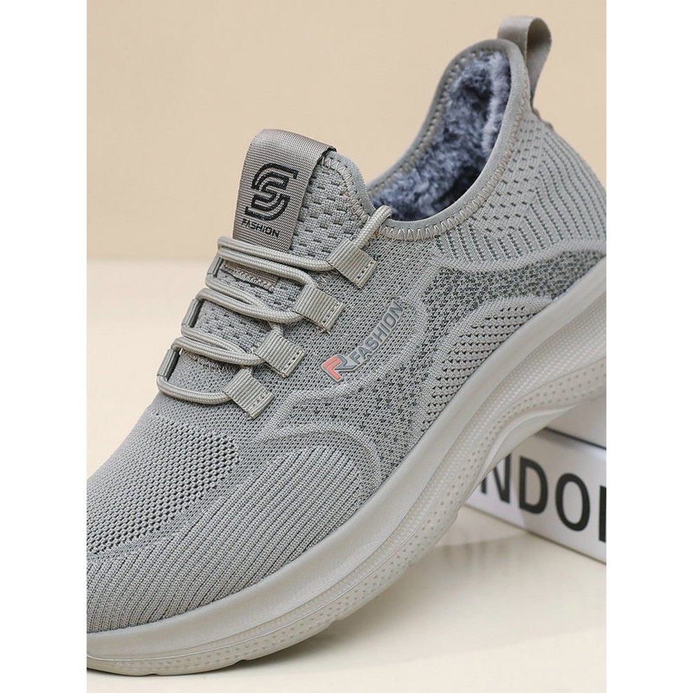 冬季老北京布鞋保暖兔毛男棉鞋一脚蹬轻软底宽松健步休闲飞织男鞋