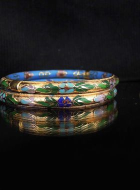 金色的闪耀 北京手工铜掐丝珐琅（库存老货）景泰蓝5圆手镯/个