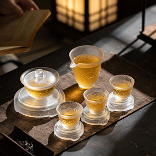 极素疏影落金泡茶盖碗古法琉璃喝茶杯子手工高档品茗杯家用主人杯