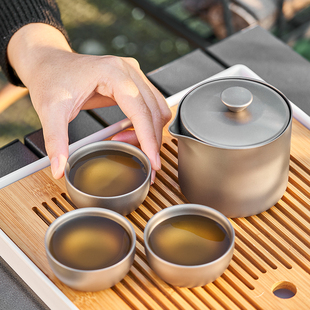 纯钛旅行功夫茶具套装 180ml快客杯一壶二杯 露营旅游户外便携式