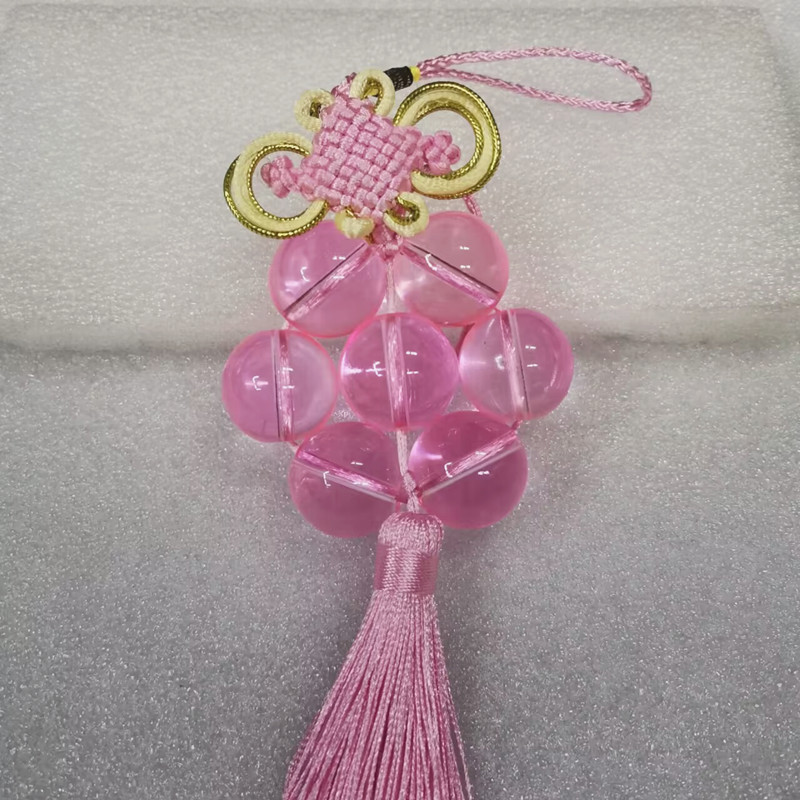 粉水晶七星阵七星连珠挂件红黄粉中国结汽车卧室床头吉祥挂饰品