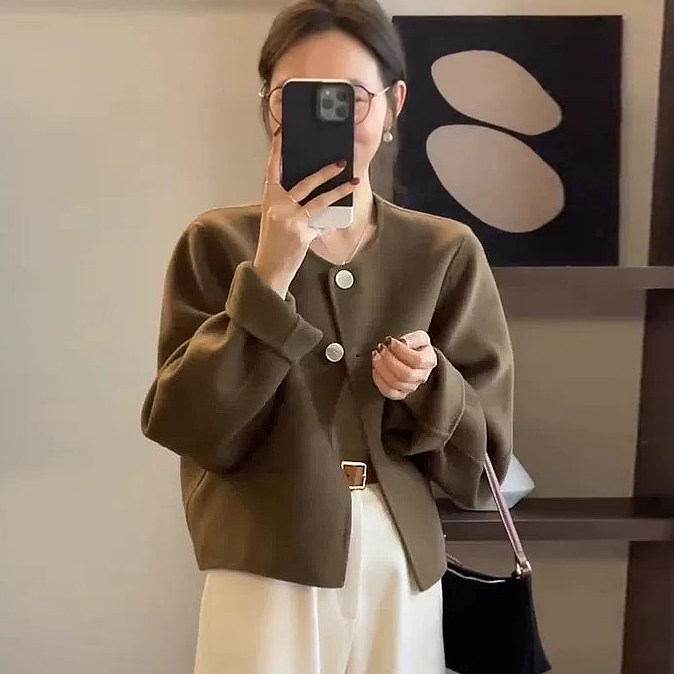羊毛双面羊绒短款韩版毛呢大衣