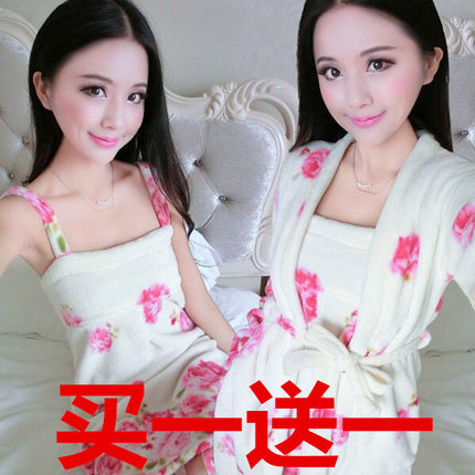 秋冬季珊瑚绒睡衣女士长袖加厚法兰绒睡袍睡裙两件套装浴袍家居服