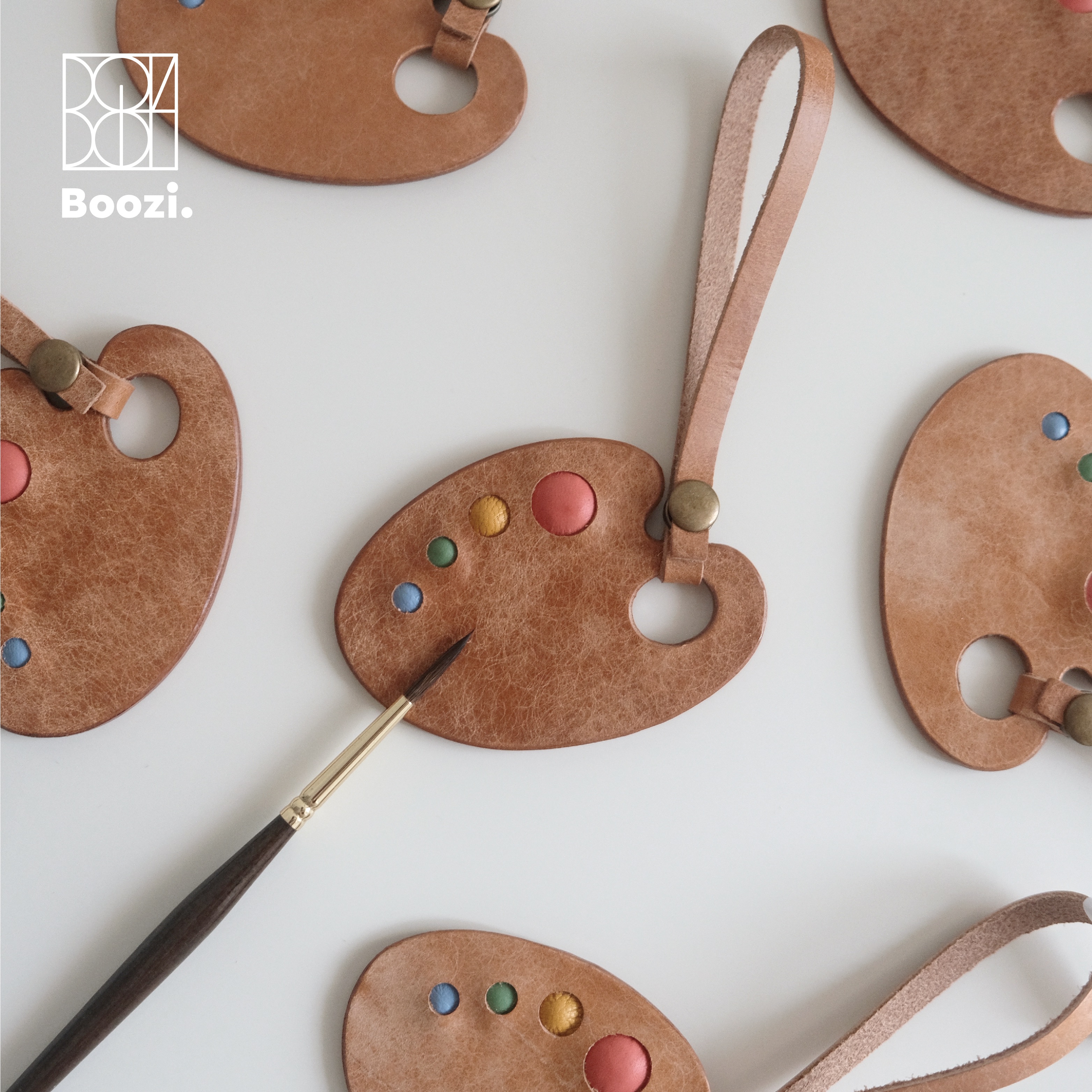 Boozi.手工创意调色盘头层牛皮包包挂件真皮包挂车载复古钥匙扣