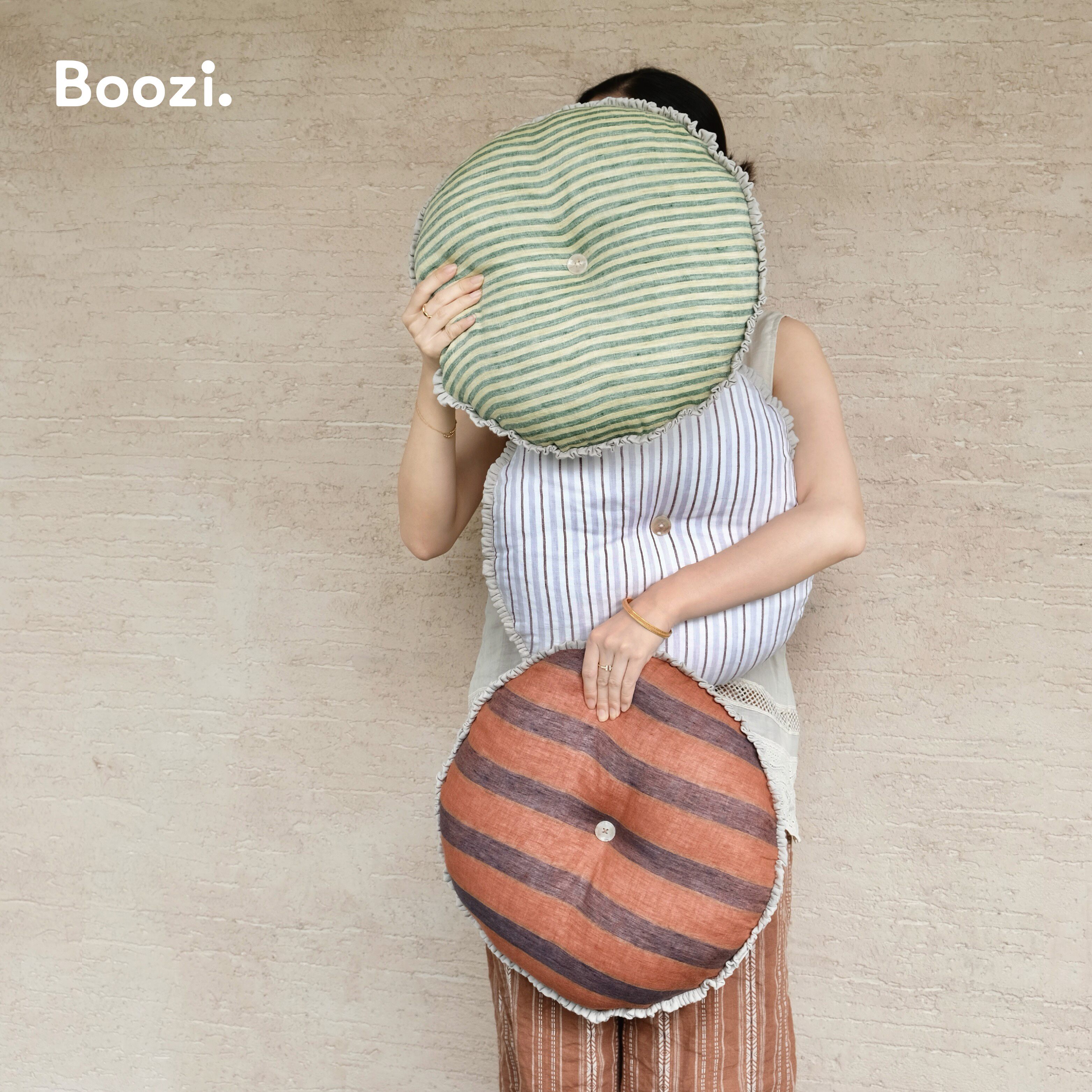 Boozi.Strand亚麻条纹圆形抱枕