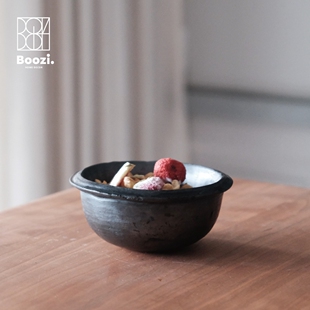 Boozi.藏区黑陶酸奶碗饭碗手作器皿小众餐具粗旷古朴质感