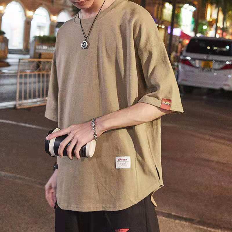 棉麻短袖男款t恤男款夏季2025新款青少年痞帅高级感五分袖体恤衫,男装T恤,星座1312