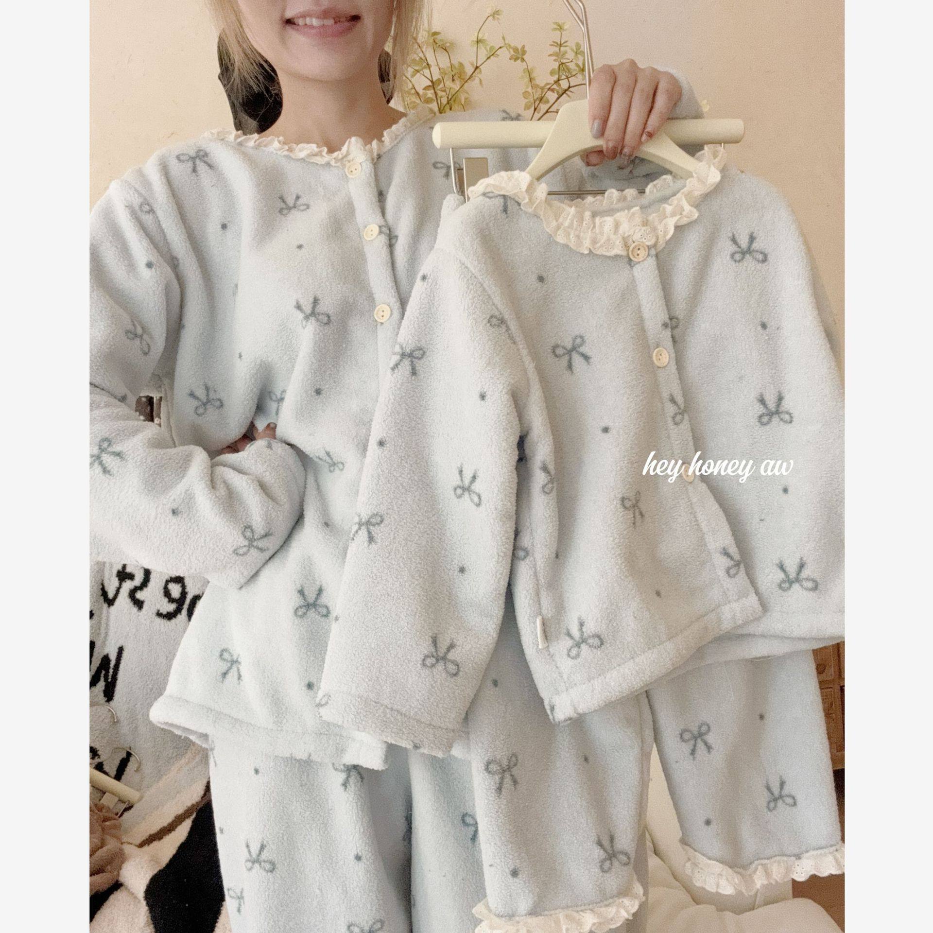 女童开衫秋冬睡衣亲子装保暖家居服韩版碎花米粒绒花边加绒套装,童装/婴儿装/亲子装,家居服套装,淘宝优惠券,粉丝福利购,淘宝优惠卷