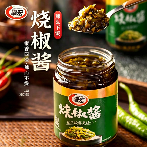 翠宏烧椒酱218g炭烧虎皮青椒酱剁椒酱川味辣椒酱下饭拌面酱佐餐酱