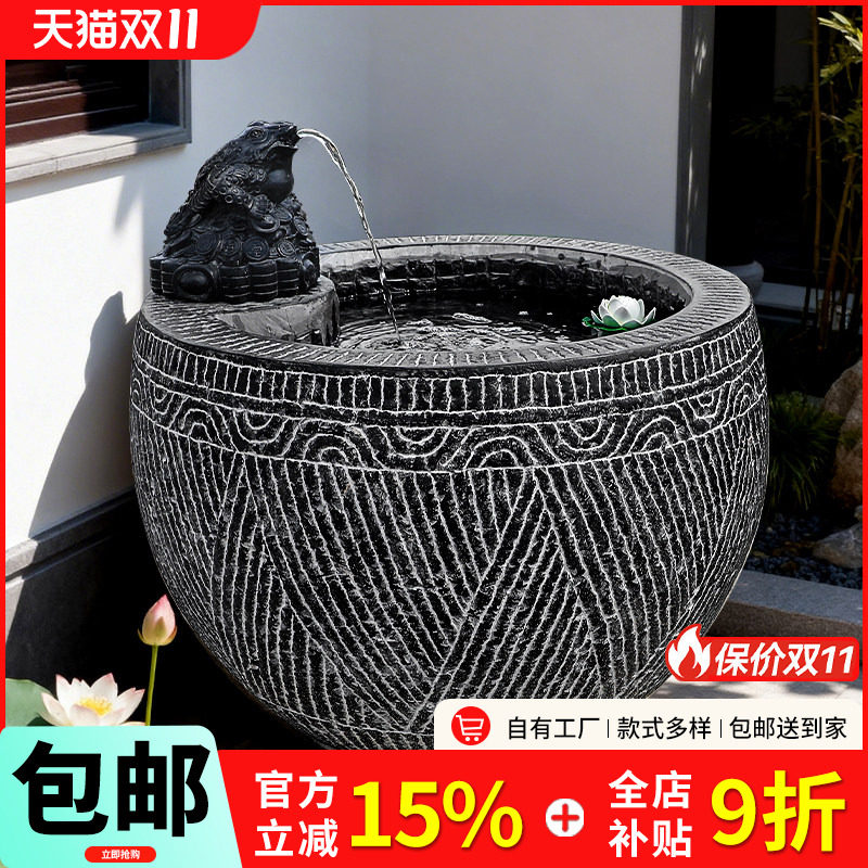 庭院石雕青石门海风水摆件