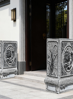 石雕门墩抱鼓石一对天然门当户对大门青石庭院门口方形石头墩子