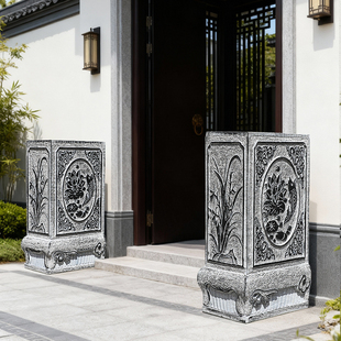 石雕门墩抱鼓石一对天然门当户对大门青石庭院门口方形石头墩子