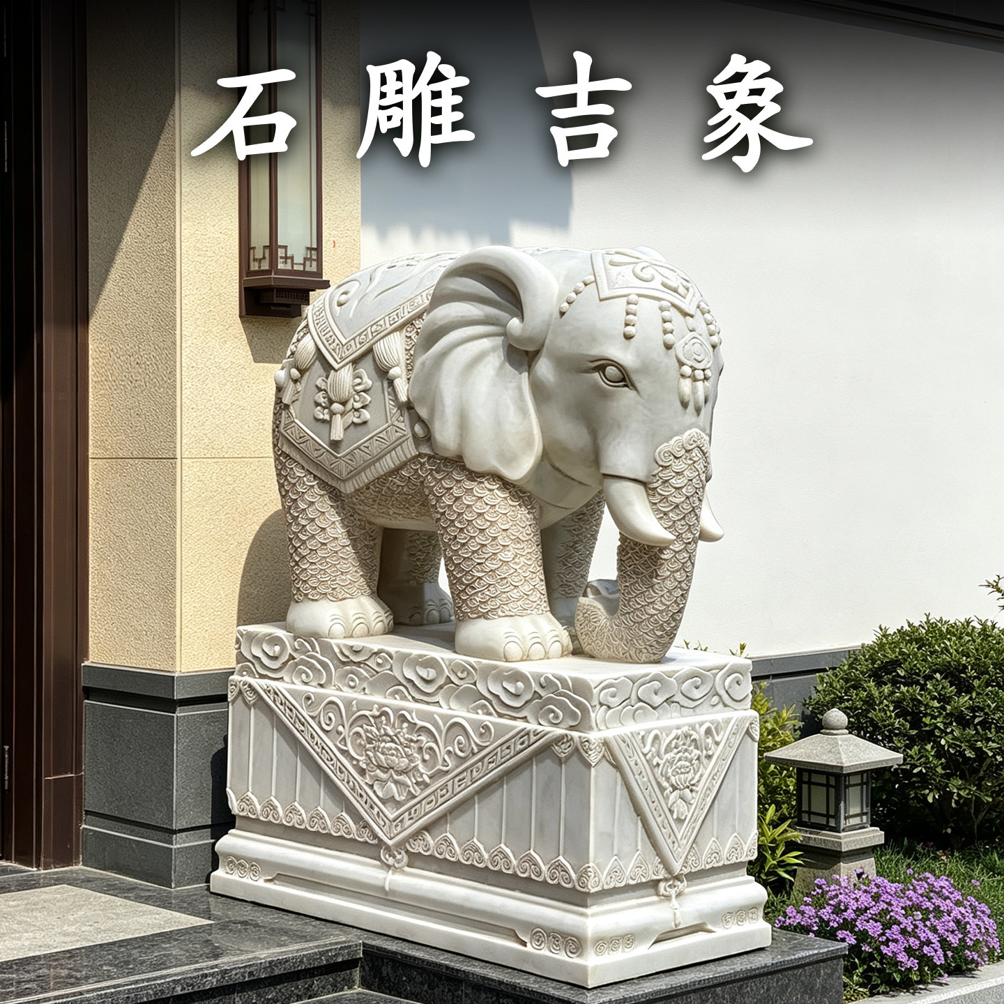 石雕大象汉白玉一对天然大理石别墅庭院门口风水摆件户外石头小象