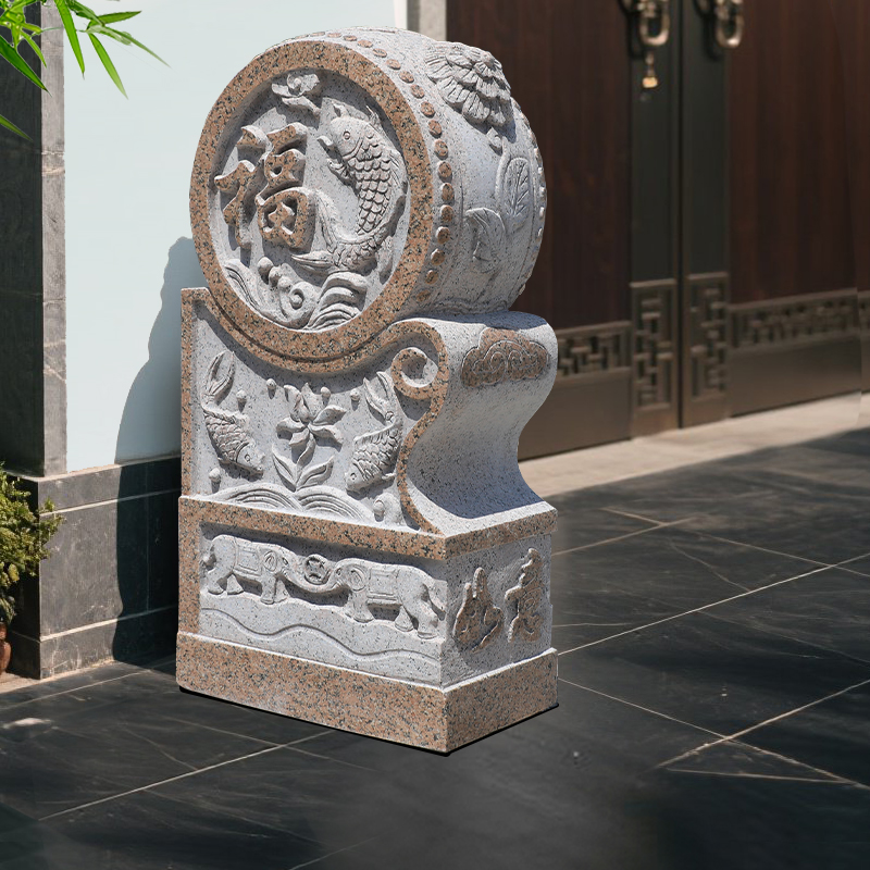 石雕门墩抱鼓石一对家用门口福鱼摆件别墅花岗岩石鼓石墩户外
