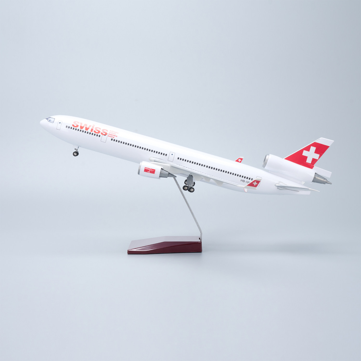 带灯47cm仿真瑞士航空MD11麦道飞机模型客机摆件收藏礼品Swiss