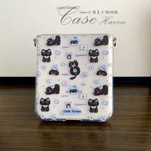 蓝莓小黑猫软壳适用于小米Mixflip手机壳荣耀MagicVFlilp手机壳三星zflip7 N3flip折叠华为pocket2 6翻盖oppo