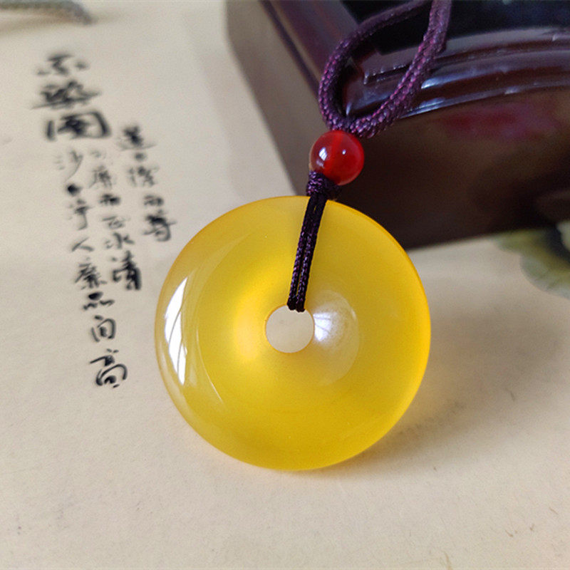 黄玛瑙平安扣吊坠男女情侣黄玉髓项链本命年保平安玉扣坠黄玉挂件