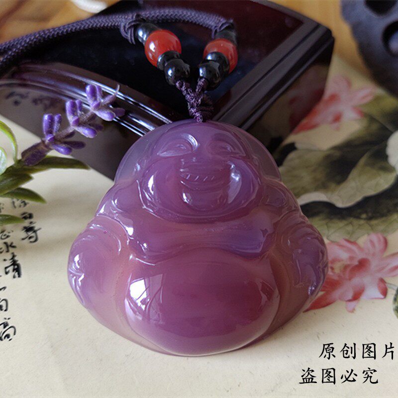 粉紫玉髓大佛挂件帝王紫玛瑙弥勒佛大度笑面佛公毛衣链玉石项链坠