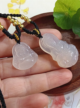 天然玛瑙玉髓观音吊坠玉菩萨项链男儿童小孩白本命年平安玉佩挂件