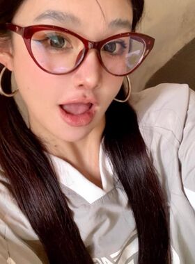 复古韩版猫眼TR90红色素颜神器女潮方圆脸显瘦防蓝光度数近视眼镜
