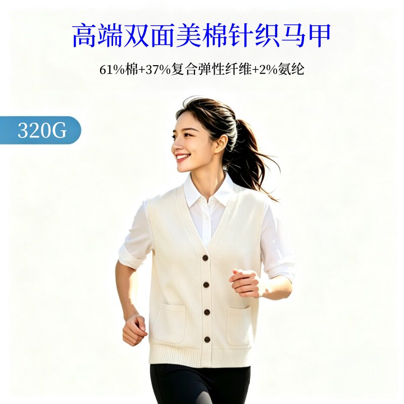美棉斜纹无袖V领工装马甲