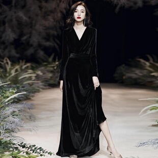 丝绒晚礼服2026新款女高级感高端轻奢小众合唱团演出服长款连衣裙