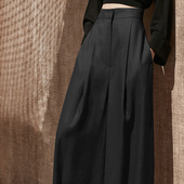 女高腰拖地甩裤 子黑色裤 长裤 宽松阔腿裤 抗皱垂感秋季 凉爽裤 子时尚