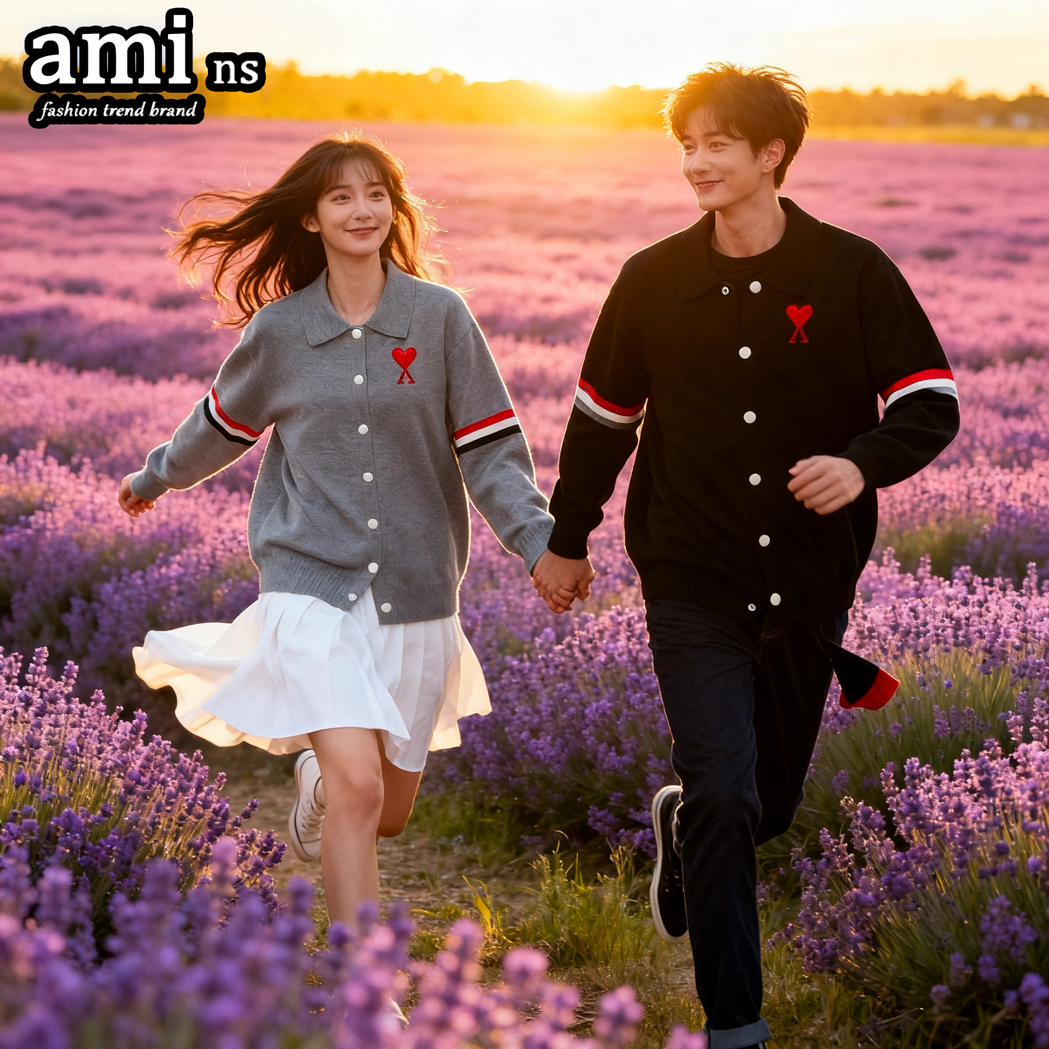 AMI撞色翻领纽扣毛衣针织开衫