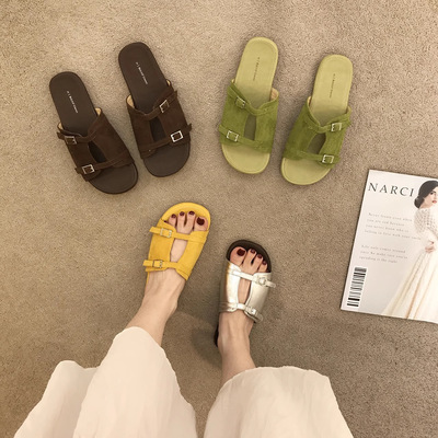 软底外穿复古勃肯拖鞋女2025夏新款软底一字拖休闲沙滩凉鞋防滑潮