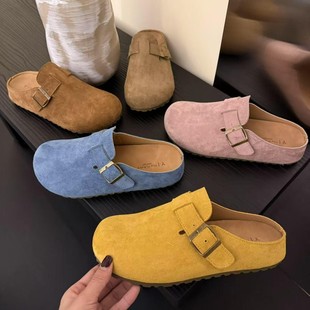 一脚蹬春季女丑萌勃肯鞋2025森系新款复古懒人厚底包头半拖鞋百搭