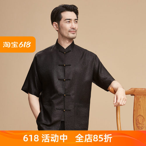 中老年宽松夏季立领短袖唐袭世家