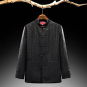 男冬季 中式 唐装 羽绒加厚真丝香云纱外套中国风复古立领休闲鹅绒服