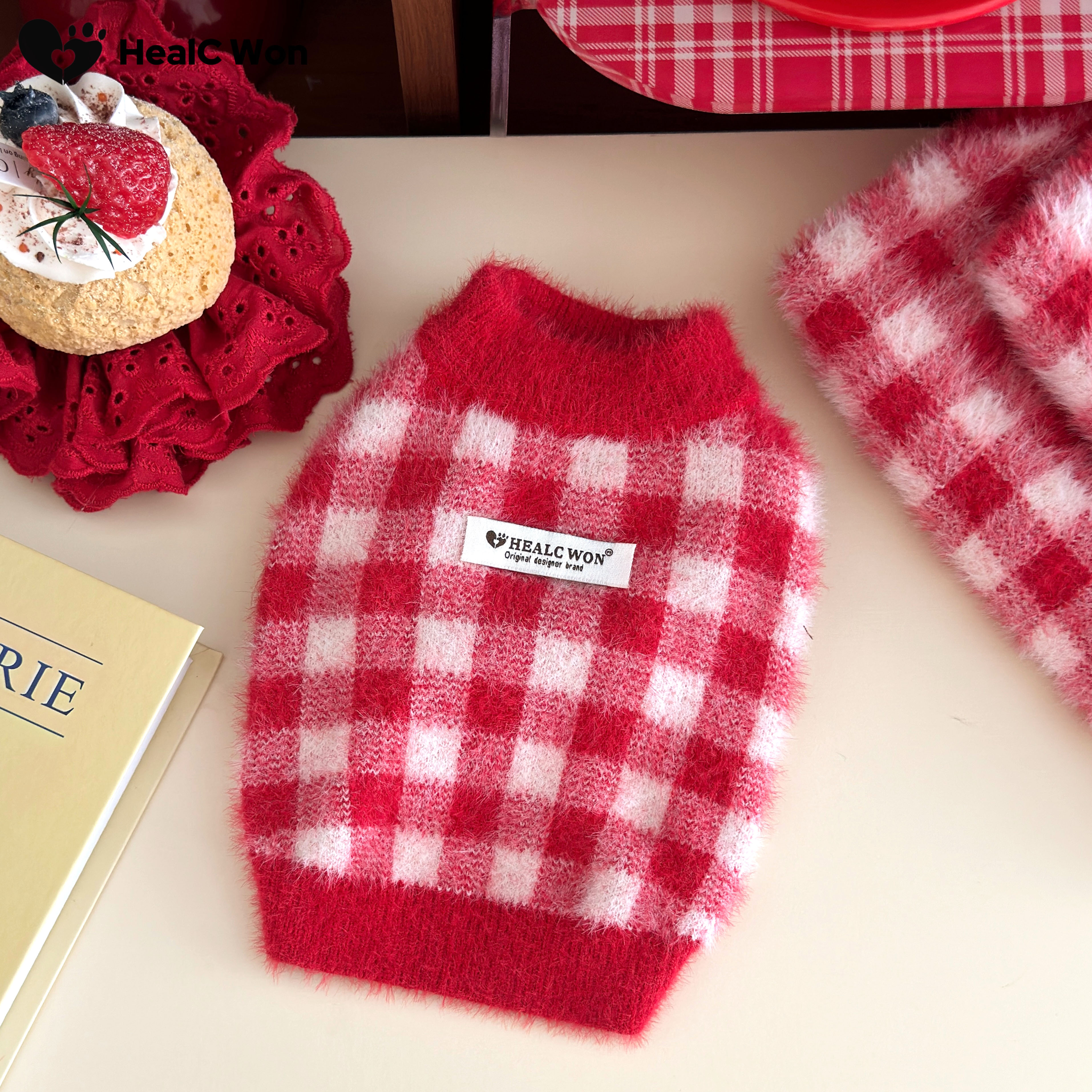 原创宠物水貂毛红色毛衣圣诞新年