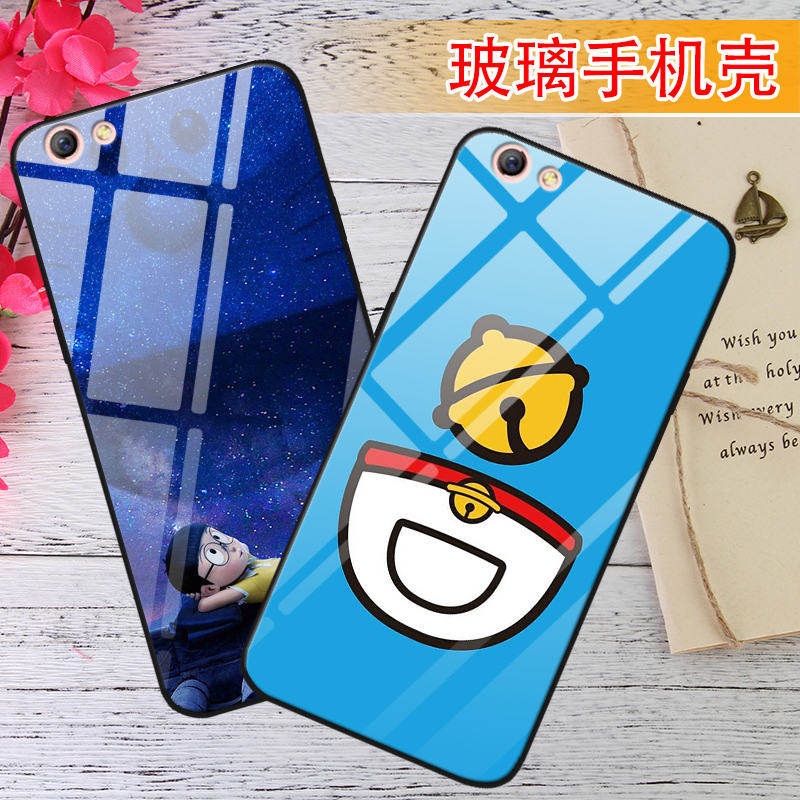 哆啦a梦适用oppor9s手机壳定制a5玻璃a9s镜面套叮当机器猫蓝胖子