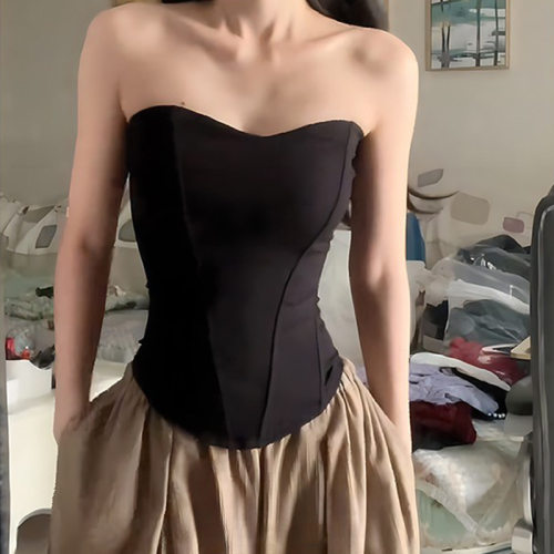 性感黑色鱼骨抹胸上衣女装夏季新款外穿内搭修身打底辣妹裹胸