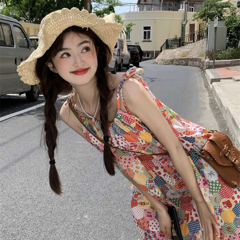 夏季拼接中长裙子宽松减吊龄甜美