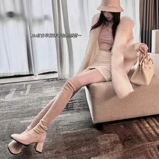 5050高跟弹力过膝靴女2025年爆款粗跟方头瘦瘦靴高筒靴长靴秋冬款