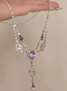 甜酷辣妹风金属曲别针项链彩色锆石撞色拼接高级感新潮百搭锁骨链