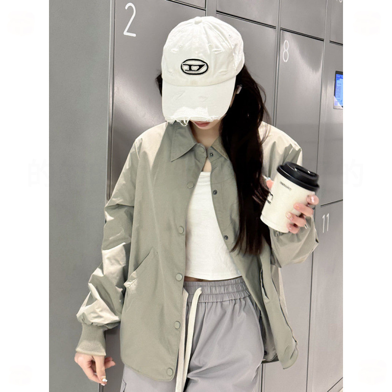 新款春秋女士单排扣开衫大码胖MM衬衫外套氛围感宽松外搭薄款外套