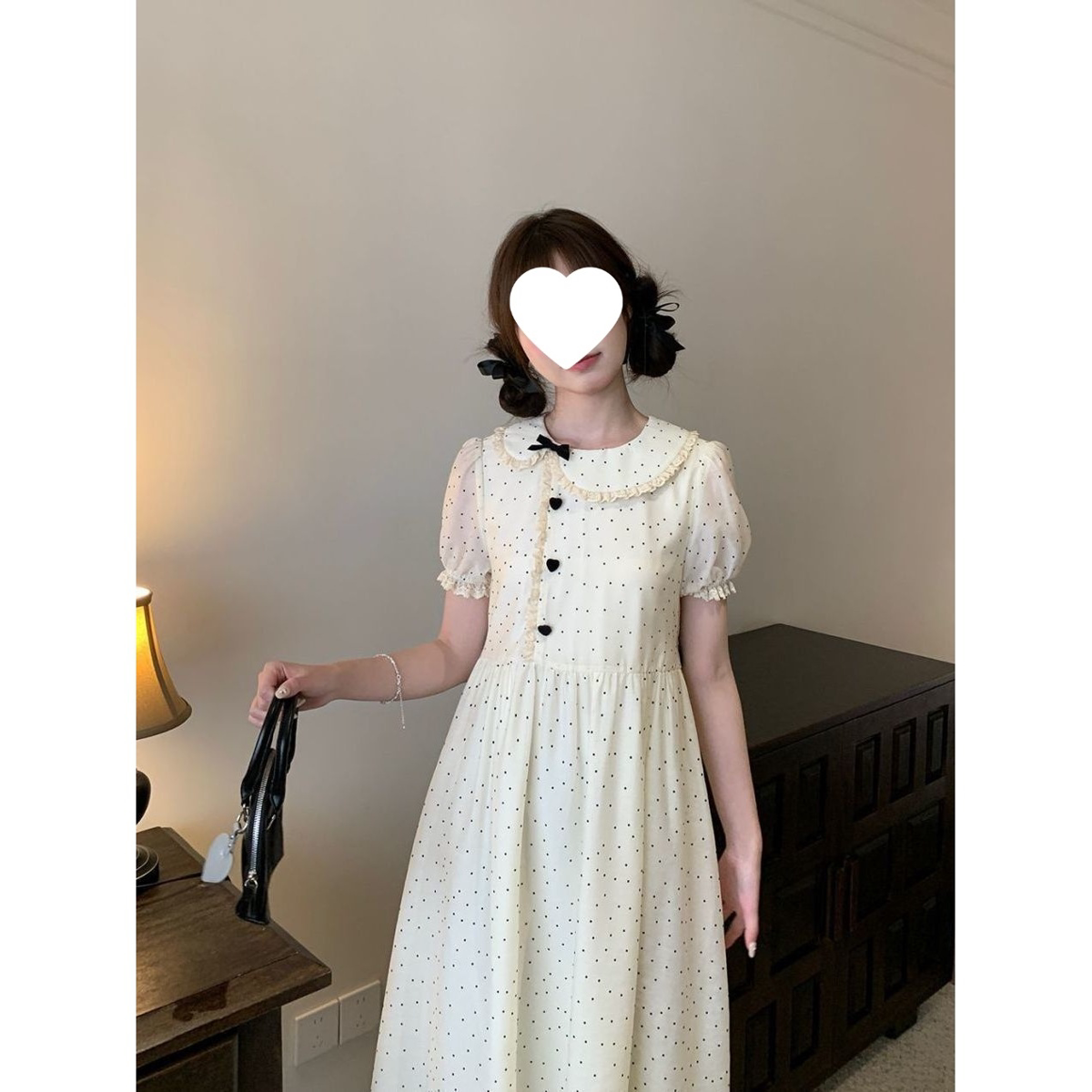 大码微胖法式复古甜美减龄夏季花边娃娃领连衣裙可爱少女茶歇裙子图片