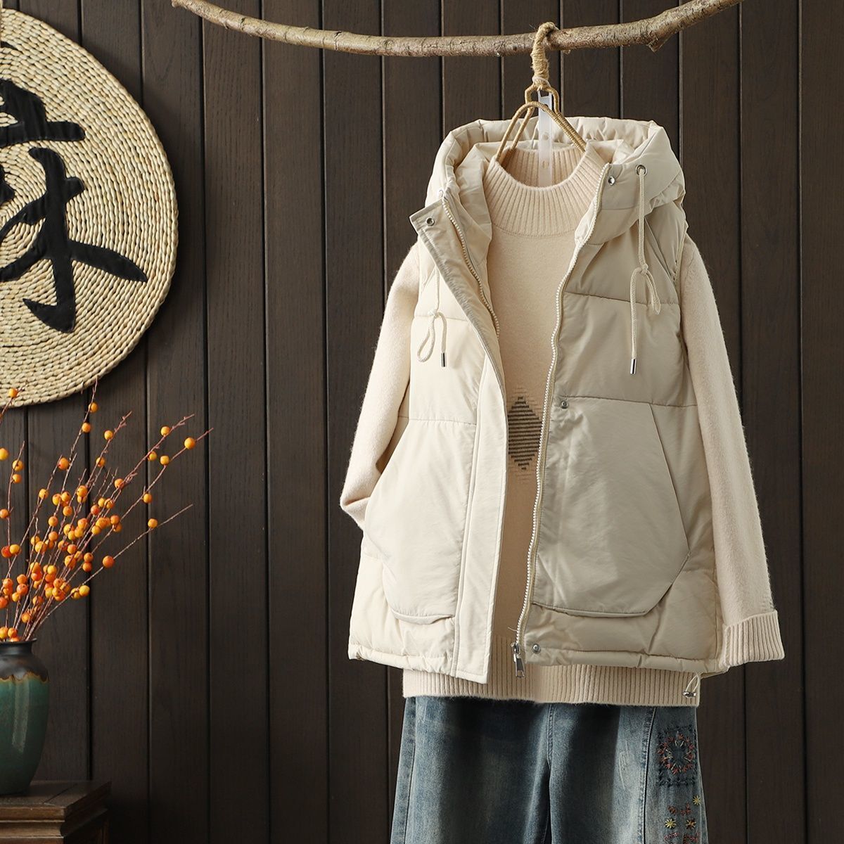 棉服马甲女外穿2025秋冬新款连帽背心时尚大码坎肩韩版保暖马夹女