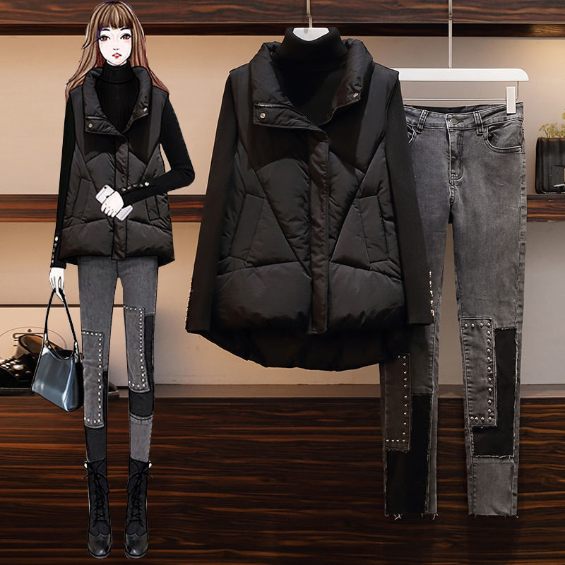 2025秋冬菱形格纹短款保暖马夹春秋冬前长后短设计感马甲外套女