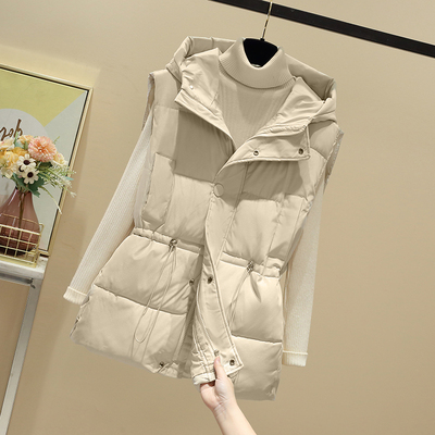 秋冬新款加厚棉马甲女外穿宽松大码中长款收腰连帽保暖背心马夹女