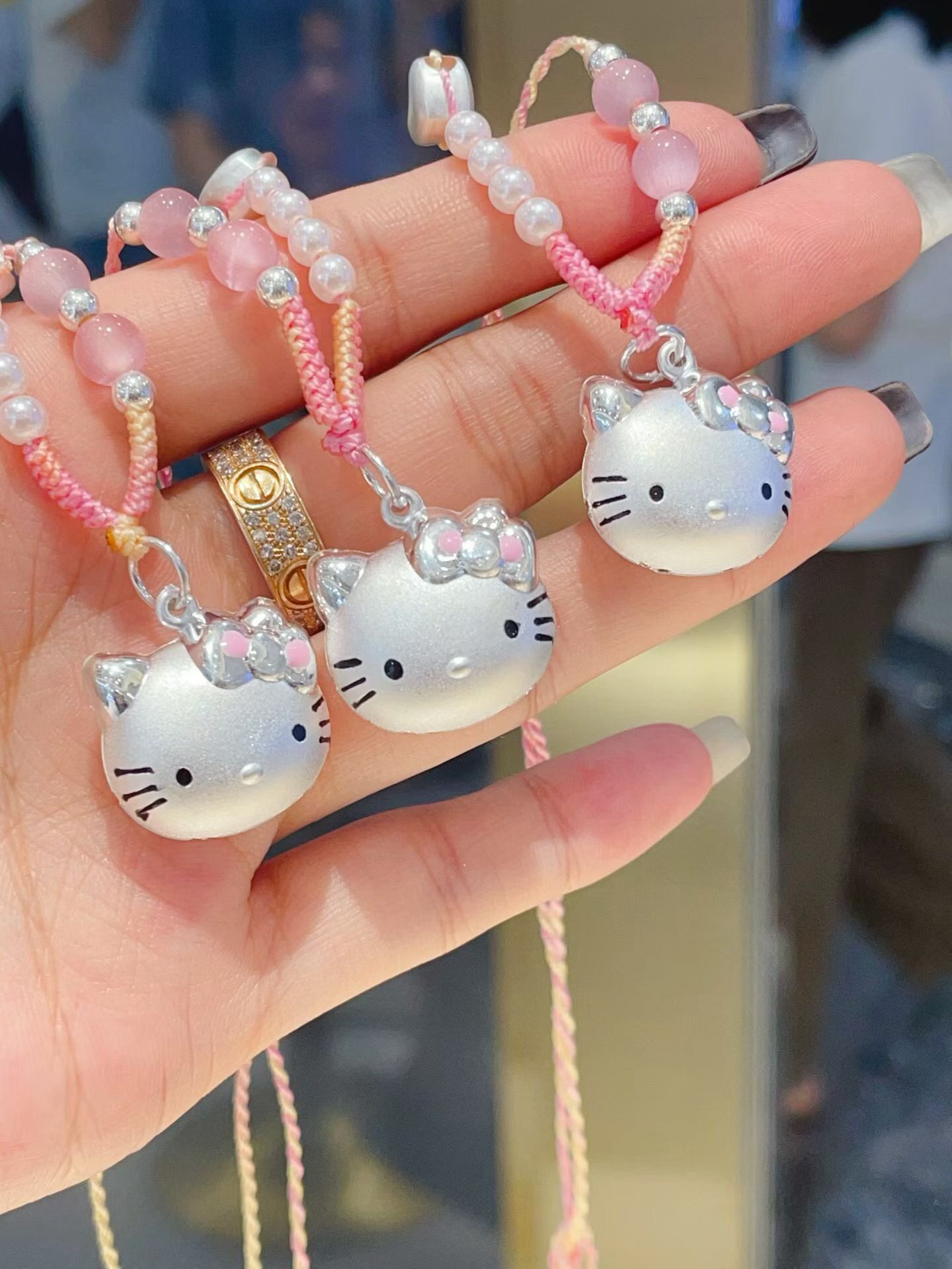足银999纯银hellokitty儿童编绳凯蒂猫银项链吊坠送女友闺蜜礼物