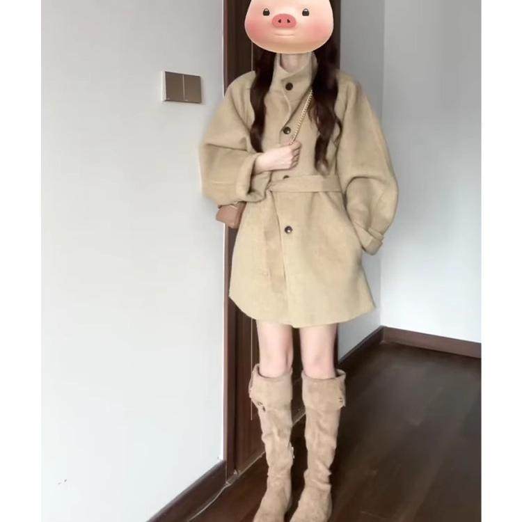 女士外套2024新款秋冬款韩系慵懒风高级感小个子女生立领羊绒大衣