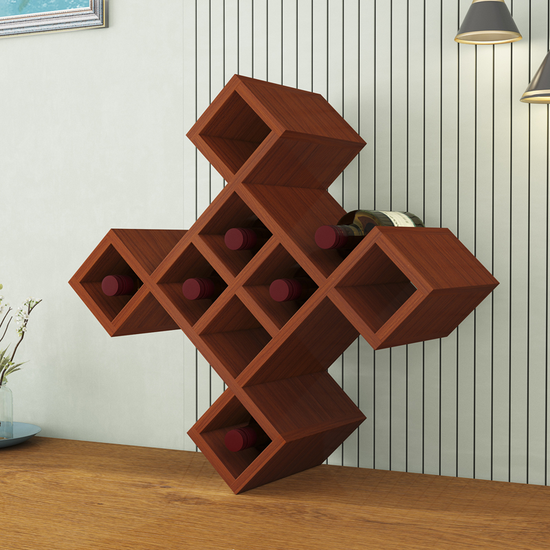 生态板实木红酒格子架菱形葡萄酒柜格子插拼酒叉方格中国结可定制