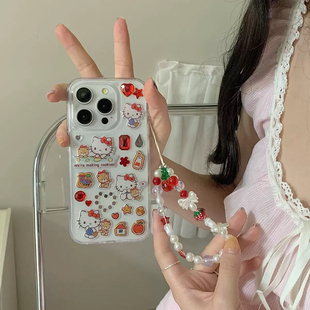 可爱卡通小熊kitty猫手机壳适用iphone17 16promax手工滴胶苹果15 14 13甜美链条12高级感新款11 xr保护套7 8